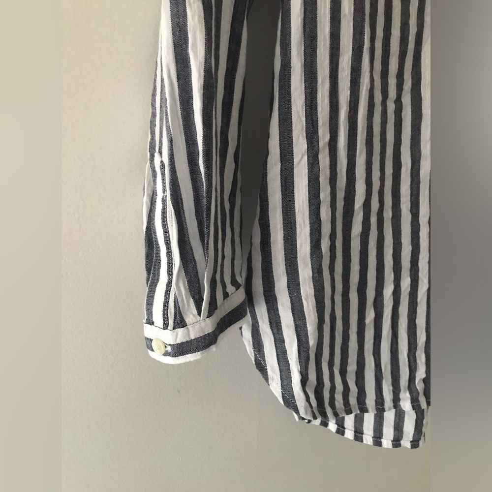 ⚡️SOLD OLD NAVY 3/4 Sleeve Stripe Pull Over Casual Fit Linen Shirt Size Medium - Picture 4 of 7